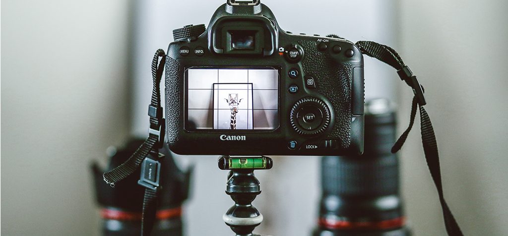 Et Canon-kamera som tar bilde av et bilde av en sjiraff.